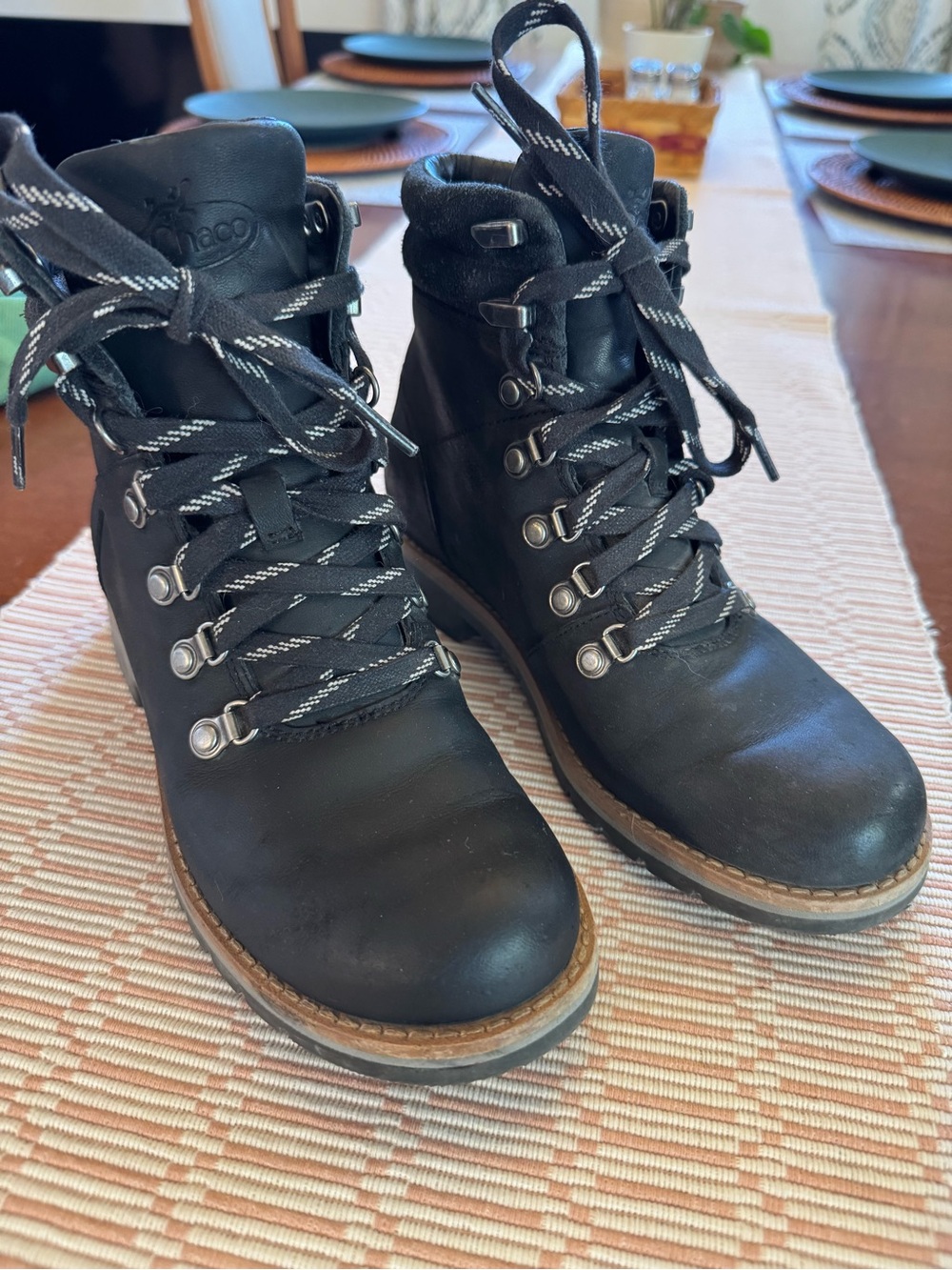 Chaco Fields Black Leather Lace-Up Women's Hiking Boots